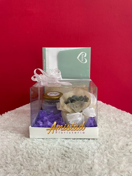 CD19 - Caja decorativa con suculenta, velón y bono.